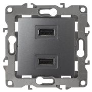 Устройство зарядное с/п 2хUSB (мех) графит, 230В/5В-2100мА, IP20 12-4110-12 Эра12