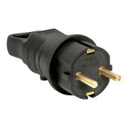 Вилка каучуковая угловая черная с/з с кольцом 16A 2P+PE 230В IP44 EKF Марс