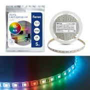 Лента светодиодная LS606/60 SMD 5050 14.4Вт/м 12V 5м RGB, IP20 Feron 41449