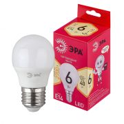 Лампа LED  6Вт E14 шар P45-6W-827-E14 R 230В Б0051058 ЭРА