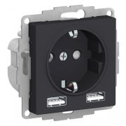 Розетка  с/п  1м  с з/к 16А+2 USB A+A, (мех)  карбон AtlasDesign ATN001030  SE