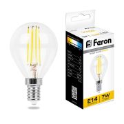 Лампа LED  7 Вт E14 шар прозрачный 2700К 740Лм 230В LB-52 Feron 25874