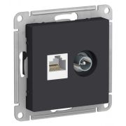 Розетка  с/п  1м  комп+ТВ, RJ45+TV, кат.5E, (мех) карбон AtlasDesign ATN001089 SE