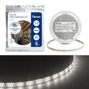 Лента светодиодная LS603/60 SMD(2835)/м 4.8Вт/м 12V 5м 4000К, IP20  41446 FERON