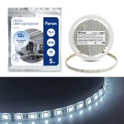 Лента светодиодная LS606/60 SMD 5050 14.4Вт/м 12V 5М 6500К, IP20 27644  FERON