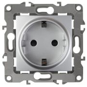Розетка с/п 1м (мех) с/з алюминий, со шторками IP20 12-2102-03  Эра12