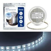 Лента светодиодная LS607/60 SMD 5050 14.4Вт/м 12V 5м 6500К, IP65 Feron