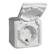 Розетка о/п 1м с з/к IP44 белый, с крышкой (RA16-112B-BI) WESSEN РОНДО